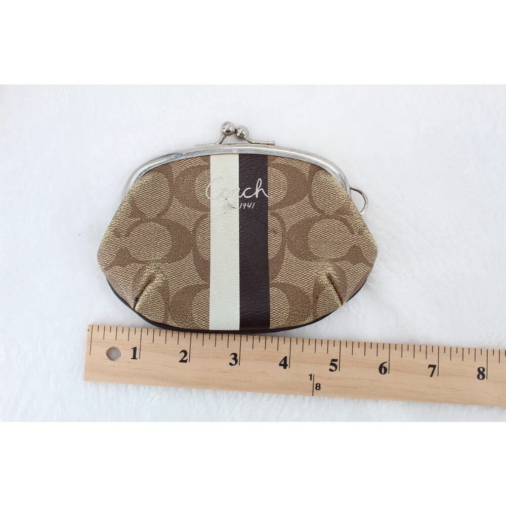 COACH SIGNATURE C STRIPE Kiss Lock Framed Small Coin Change Purse - Picture 6 of 7